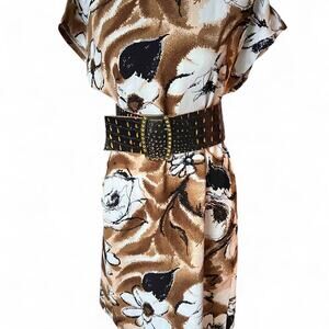 Miss Sixty Collection Brown Floral Print Dress Size S Small Short Sleeve Y2K